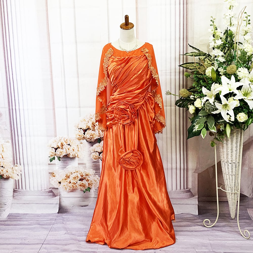 ロングドレス Lサイズ エルサイズ オレンジ 珍しいデザイン ボレロ風 St L 0043