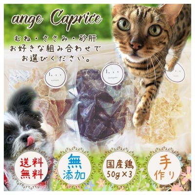 【送料無料】愛犬・愛猫のための自然派ペットおやつ 50g×3〔無添加・国産〕安心安全の高品質・低カロリー 人気のギフトセット 鶏むね・ささみ・砂肝 お好きな組み合わせでお選びください。