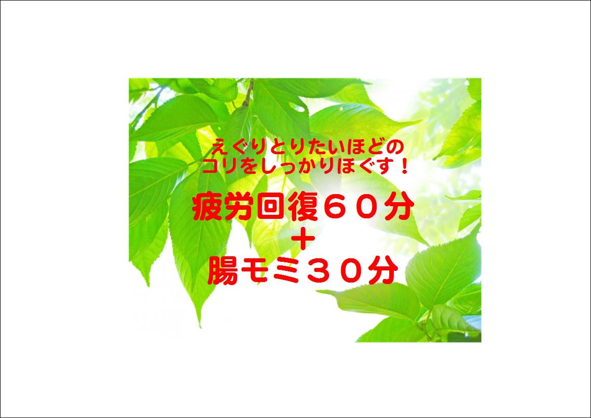 疲労回復60分 腸モミ30分チケット ボディケア アもロマエステ こもれび ツクツク ウェブチケット モバイル コトの通販サイト 体験を買える