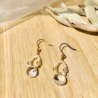 淡水パールと水晶のキラキラピアス・イヤリング きらきらゆきらら