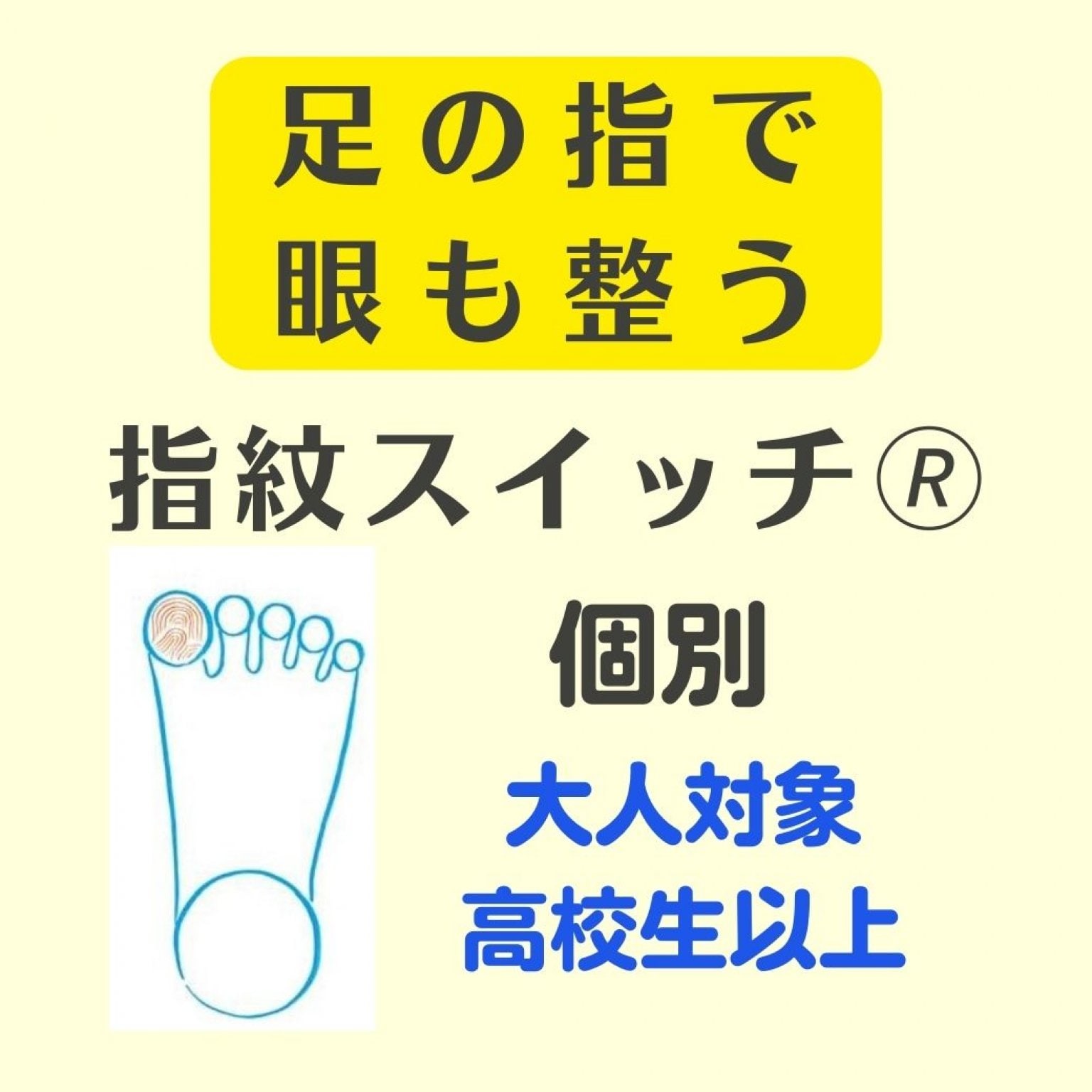 【対面/個別】 16歳以上(高校生以上)バランスよく働かせるために足の指を使って視覚も活性する指紋スイ...