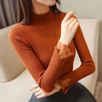 新作春秋ファッション レディース長袖シャツ ボディコン スリムTシャツ ショットタイプ セクシー ぴったりシャツ アンダーウェア トップス セーター ニットウェア 無地 日常服 団体個性 スリム効果 プルオーバー レース 長袖シャツ 半分タートルネック