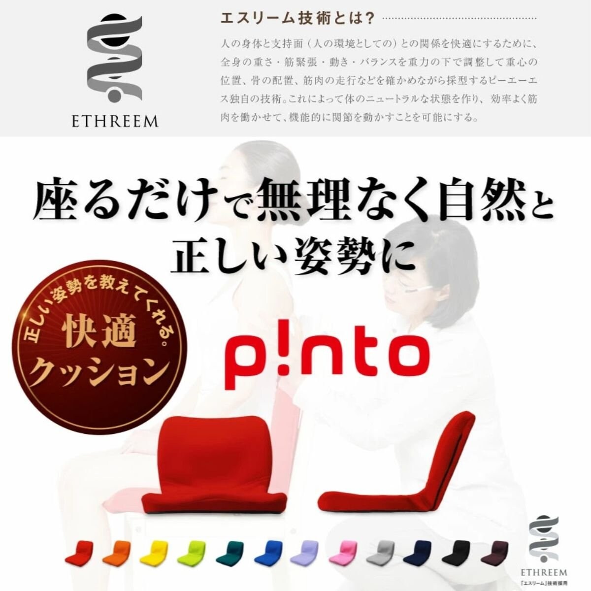 全12色【赤】p!nto(ピント)正しい姿勢の習慣用座布団クッション