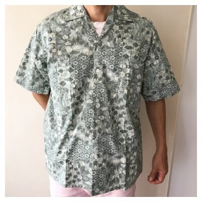 【かりゆしウェア男性用】LLサイズ 開襟 ぎゅぎゅっとおきなわ グリーン
