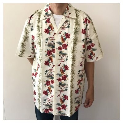 【かりゆしウェア男性用】М・L・LL・3Lサイズ 開襟 アロハオウム ベージュ