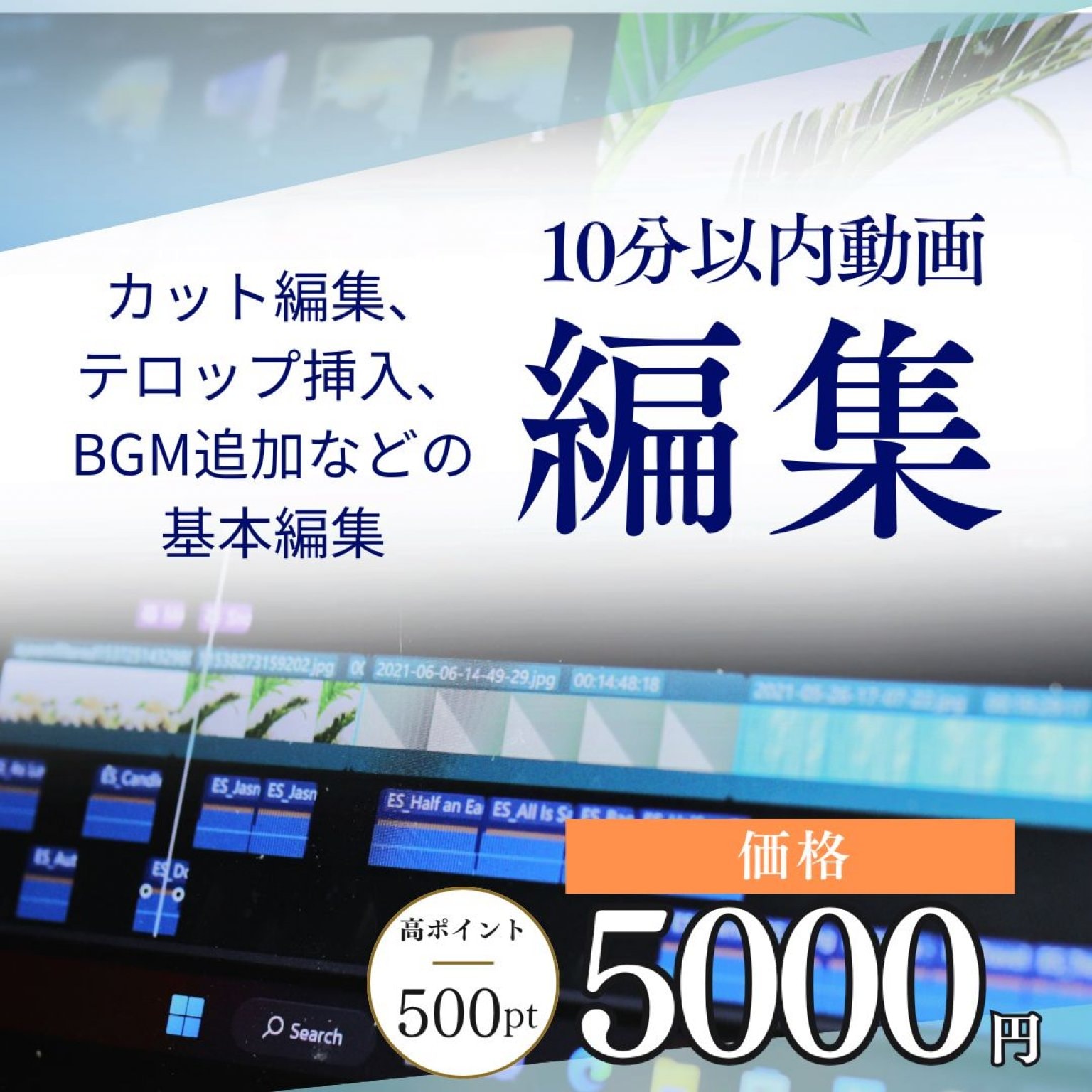 10分以内動画編集（テロップ、BGM）