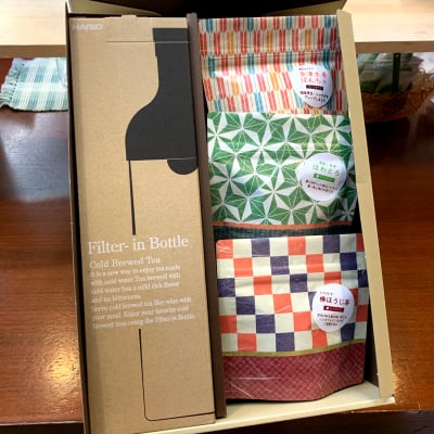 【急須を持っていない方へのお茶のギフト】フィルターインボトル・会津生姜ばんちゃ・煎茶ほわとろ・いりたて棒ほうじ茶 セット【贈答用・スターターセットにもおすすめ】