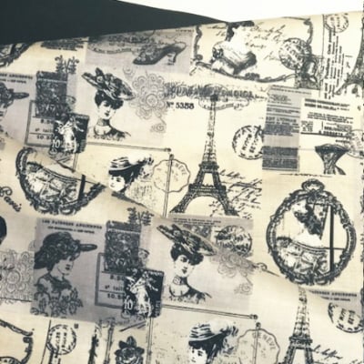 YUWA生地 クラシックコラージュ(バニラ×グレー)布110cm×50cm〜|カルトナージュの材料に♪