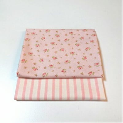 2枚組カットクロス|小花×ストライプ(ピンク)mpda|カルトナージュの材料に♪布の柄合わせに困ったらコレ!