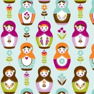 インポートファブリック|Riley Blake|ファブリック110cm×50cm〜(Little Matryoshka)アクアブルー|カルトナージュの材料に♪