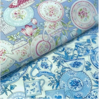 YUWA生地|ティーセット柄|Tea Time Collection 布 110cm×50cm〜|カルトナージュの材料に♪