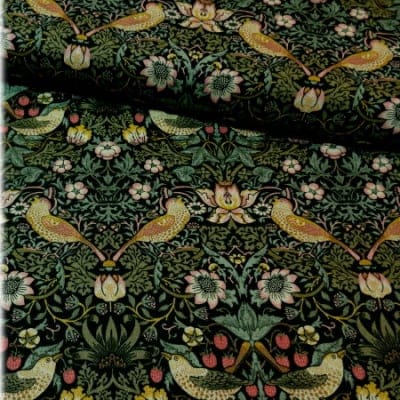 【人気のウィリアムモリス】moda|William Morris ファブリック110cm×50cm〜BEST OF MORRIS / STRAWBERRY THIEF ウィリアムモリス いちご泥棒 ダマスクブラック |カルトナージュの材料に♪