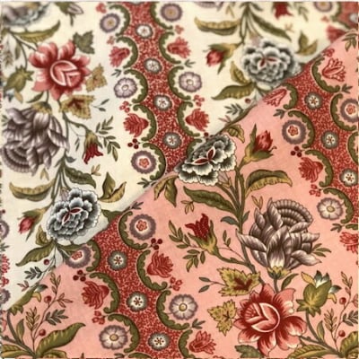moda|ファブリック 110cm×50cm〜JARDIN de VERSAILLES バラ花柄ボーダー(アイボリー、ピンク) BOTANIQUE|カルトナージュの材料に♪