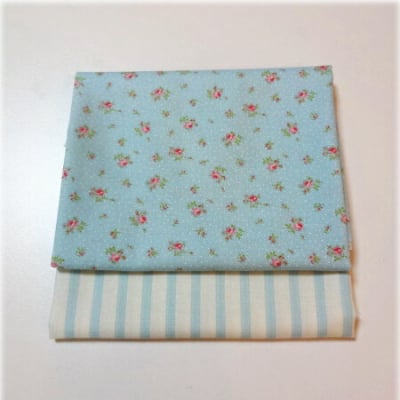 2枚組カットクロス|小花×ストライプ(ブルー)moda|カルトナージュの材料に♪布の柄合わせに困ったらコレ!