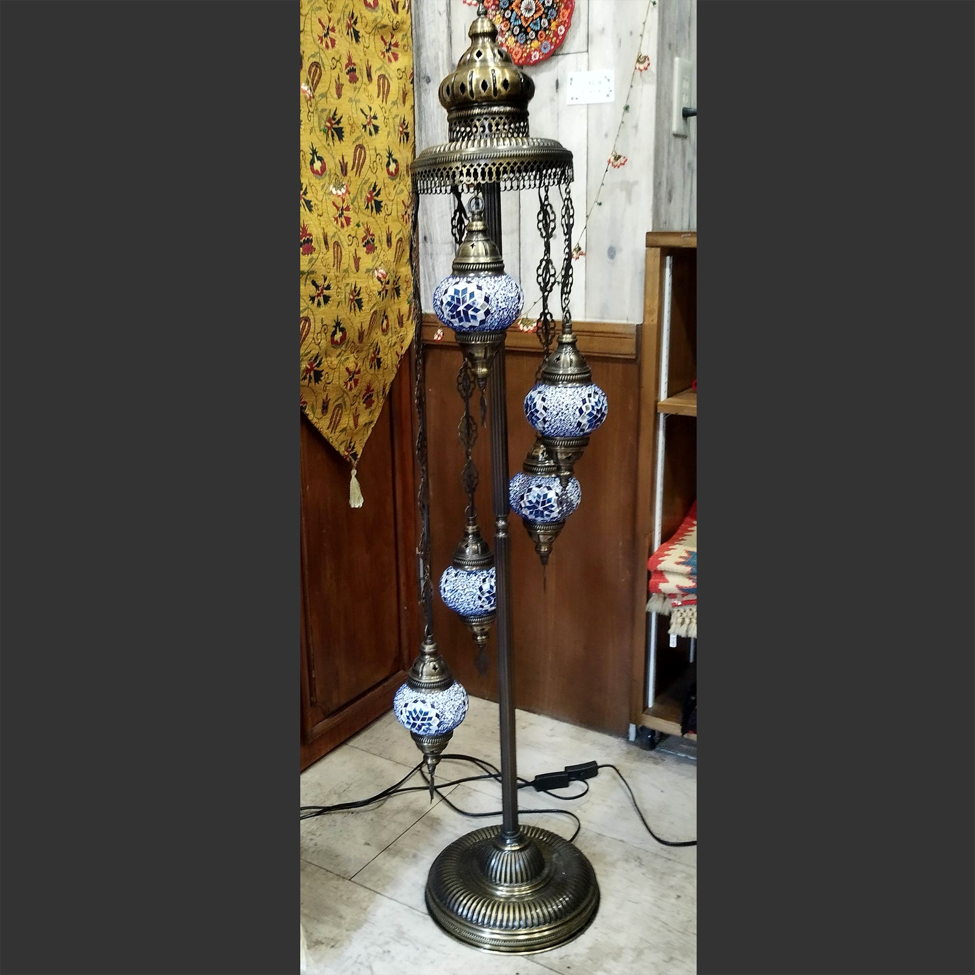 フロアランプ 5連 ライト モザイク トルコ 照明 フロアスタンド ブルー