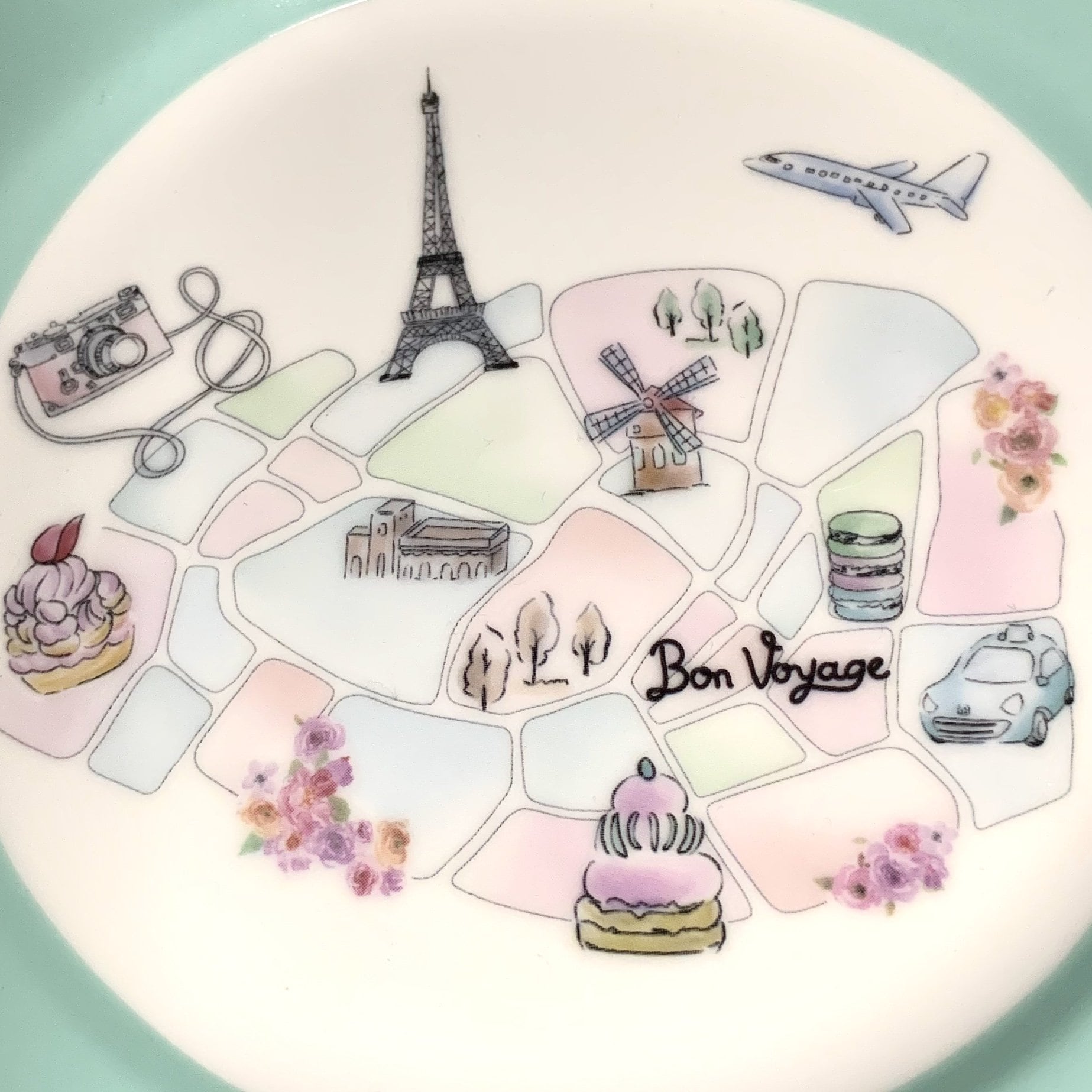 ポーセラーツ ラデュレ風プレート大小セットティファニーブルーマップ