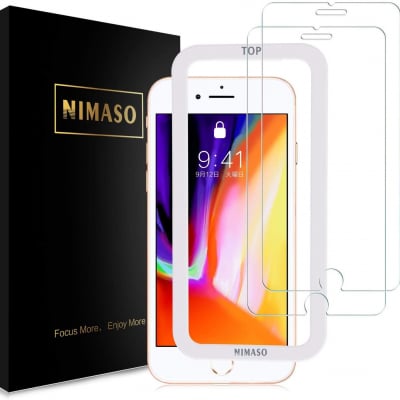 Nimaso iPhone8 / iPhone7 用 強化ガラス液晶保護フィルム【ガイド枠付き】【2枚セット】