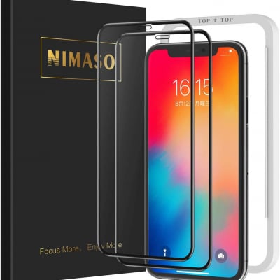 【2枚セット】Nimaso iPhone11 Pro/iPhoneX/Xs(5.8インチ)用 全面保護フィルム 液晶強化ガラス 【フルカバー】【ガイド枠付き】【日本製素材旭硝子製】( アイフォン11 Pro/X/Xs用)