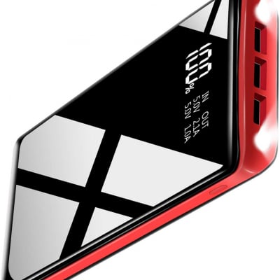 モバイルバッテリー 25000mAh 大容量 急速充電 3個LEDランプ搭載 LEDスクリーン残量表示 PSE認証済 2USB入力ポート(2.4A+2.4A) 3USB出力ポート (2.4A+2.4A+2.4A) iPhone/iPad/Android各種対応(黒と赤)