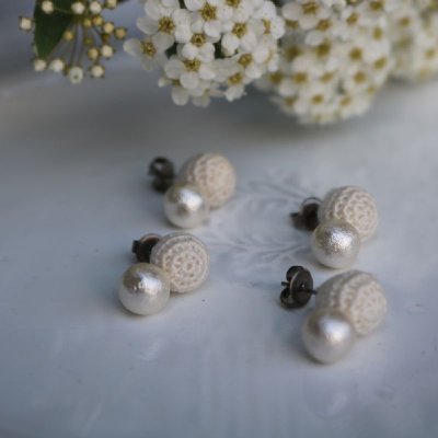 白ニットアクセサリー まるまるピアス イヤリング Wul Tambanic Wul Salad Handmade ツクツク 通販 モバイル 最もお得な高ポイント還元通販サイト