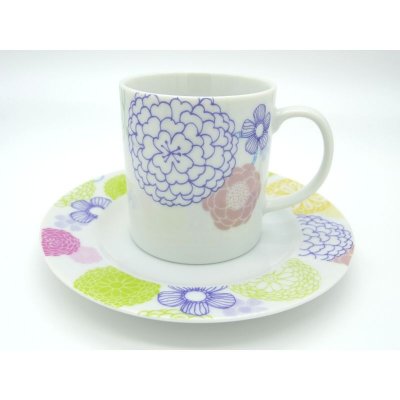 カップ&ソーサー【カラフルフラワー①】 ハンドメイド ポーセラーツ食器 ちひろ珈琲のポーセラーツ食器