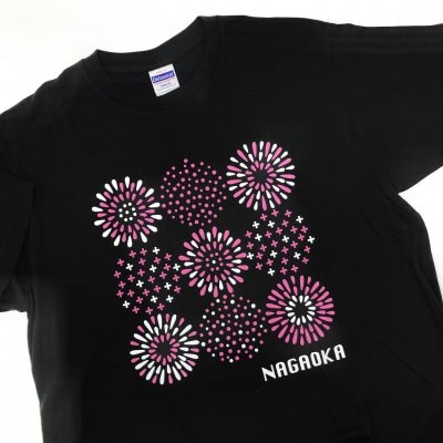 長岡花火Tシャツ|ハンカチタオルとお揃い|カラフル|ブラック×ピンク