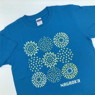 長岡花火Tシャツ|ハンカチタオルとお揃い|カラフル|ターコイズ×イエロー