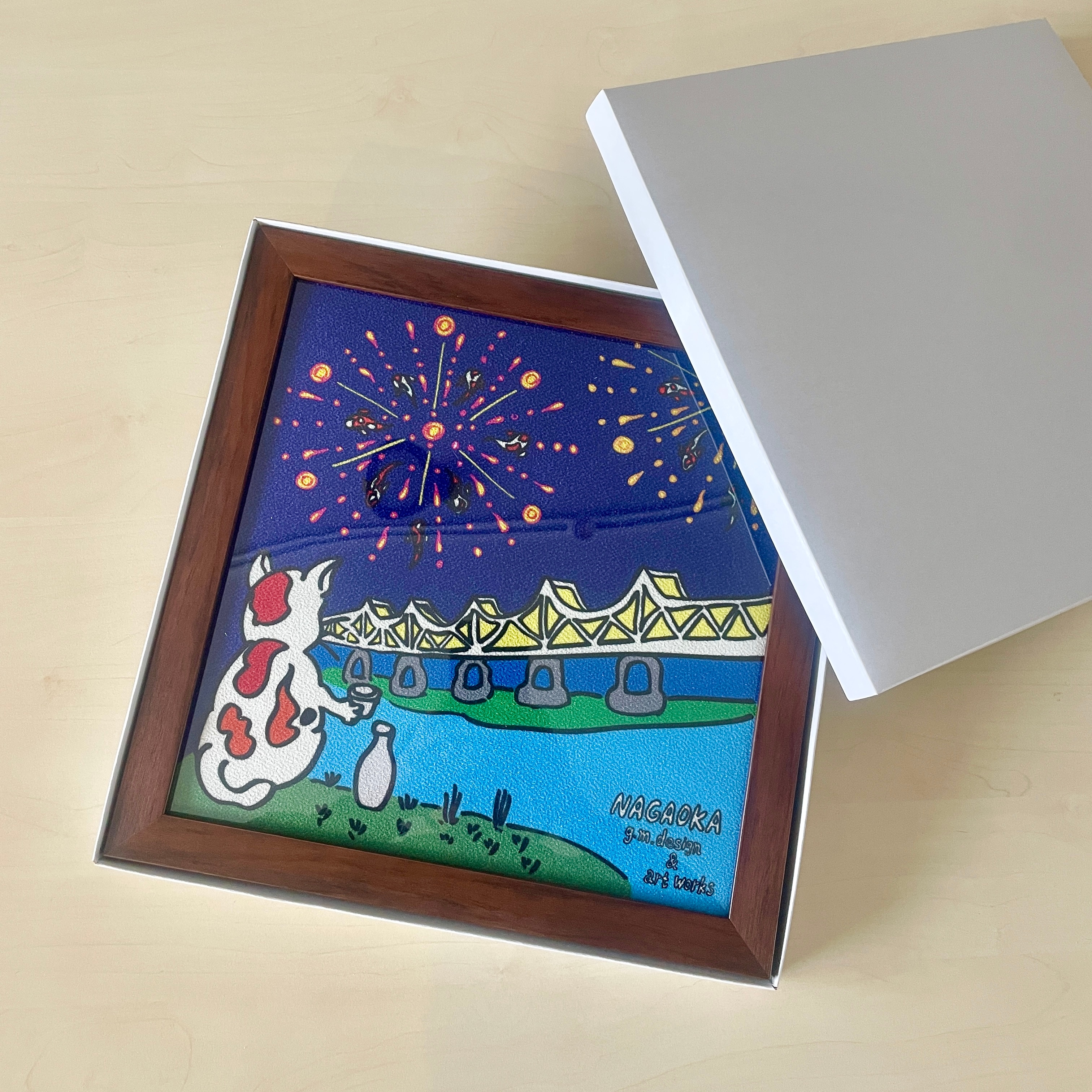 アートフレーム猫と花火｜長岡花火のアートフレーム｜野本昌弘 × わがんせ