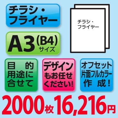 チラシ・フライヤー印刷2000枚(A3・B4サイズ/片面フルカラー)