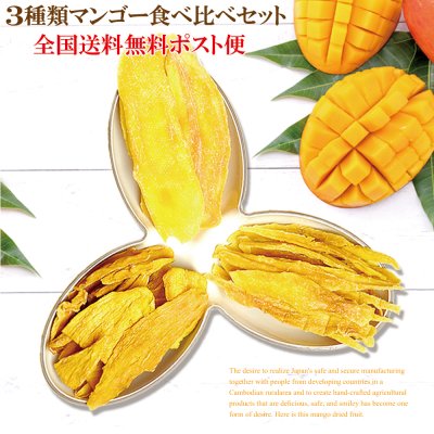ドライフルーツマンゴー 3種類食べ比べセット 180g×3袋 (カンボジア産) 無糖・やわらか・微糖【全国送料無料ポスト便】支援商品