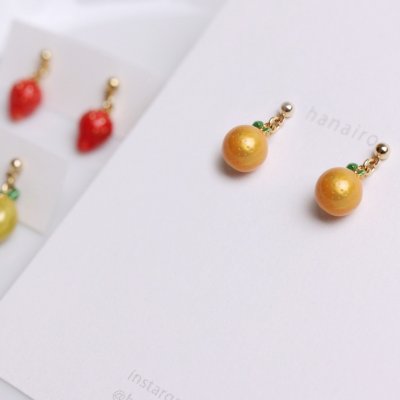 みかんのピアス【イヤリング変更可】高ポイント!!