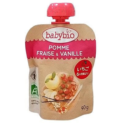 babybio 有機栽培ベビースムージー【アップル・ストロベリー・バニラ】甘味料添加物不使用