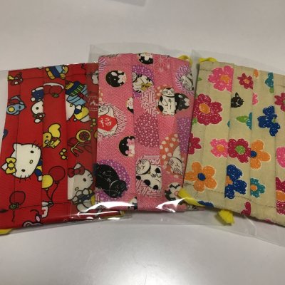 子ども用マスク(3枚組)赤、ピンク、花柄
