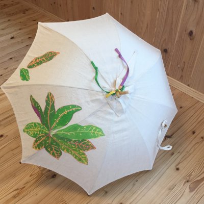 ChibiCro長傘作品/日傘専用のクロトンデザイン紫入り大葉(茶系/リボン)【送料無料】