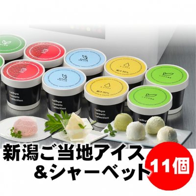【お歳暮】新潟ご当地アイス&シャーベット11個|KA310|バニラ/越後姫/ル レクチェ/くろさき茶豆