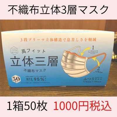 不織布マスク3層構造 1箱50枚 1000円税込 1箱〜3箱までご注文専用