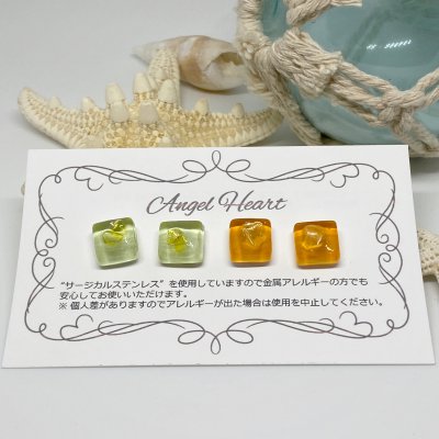 【ピアス】ガラスタイルピアス4個セット(オレンジ&イエロー)