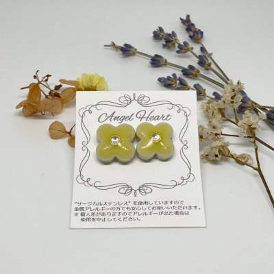【ピアス】美濃焼タイルピアス(大) 花2個セット イエロー