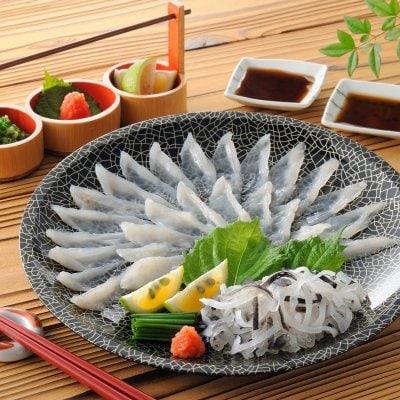 とらふぐ刺身（てっさ）・扇盛60g・ひれ2枚付