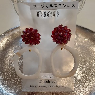 nicoのつぶつぶ赤ビーズピアス