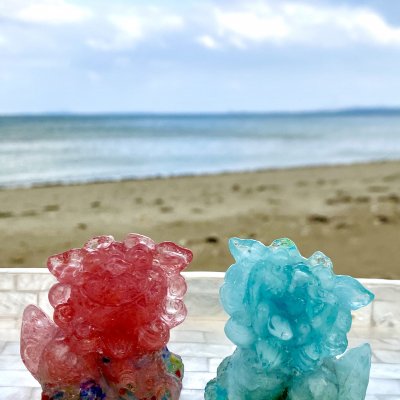 【現地払いまたはクレジット】 オルゴナイト/シーサー/高さ約5cm/赤水晶