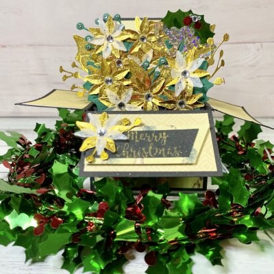 **限定1点**【クリスマスカード】ポインセチアのフラワーBOX ゴールド