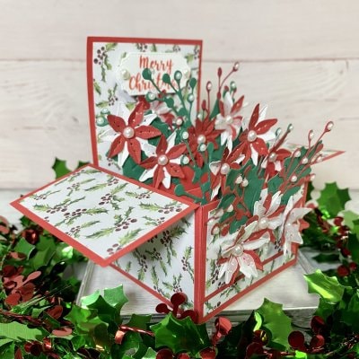 【クリスマスカード】ポインセチアのフラワーBOX レッド