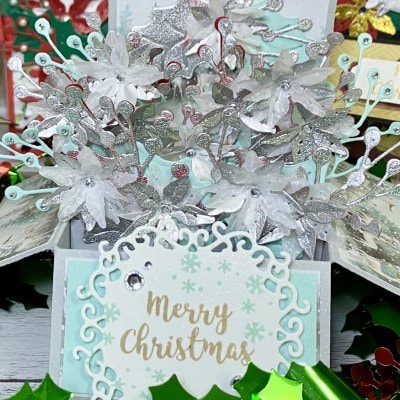 **限定1点**【クリスマスカード】ポインセチアのフラワーBOX シルバー