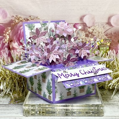 **限定1点**【クリスマスカード】ポインセチアのフラワーBOX ピンク