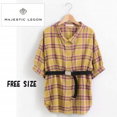 アメリエル マジェスティックレゴンのベルト付チェック柄シャツ/フリーサイズ 【マスタード】