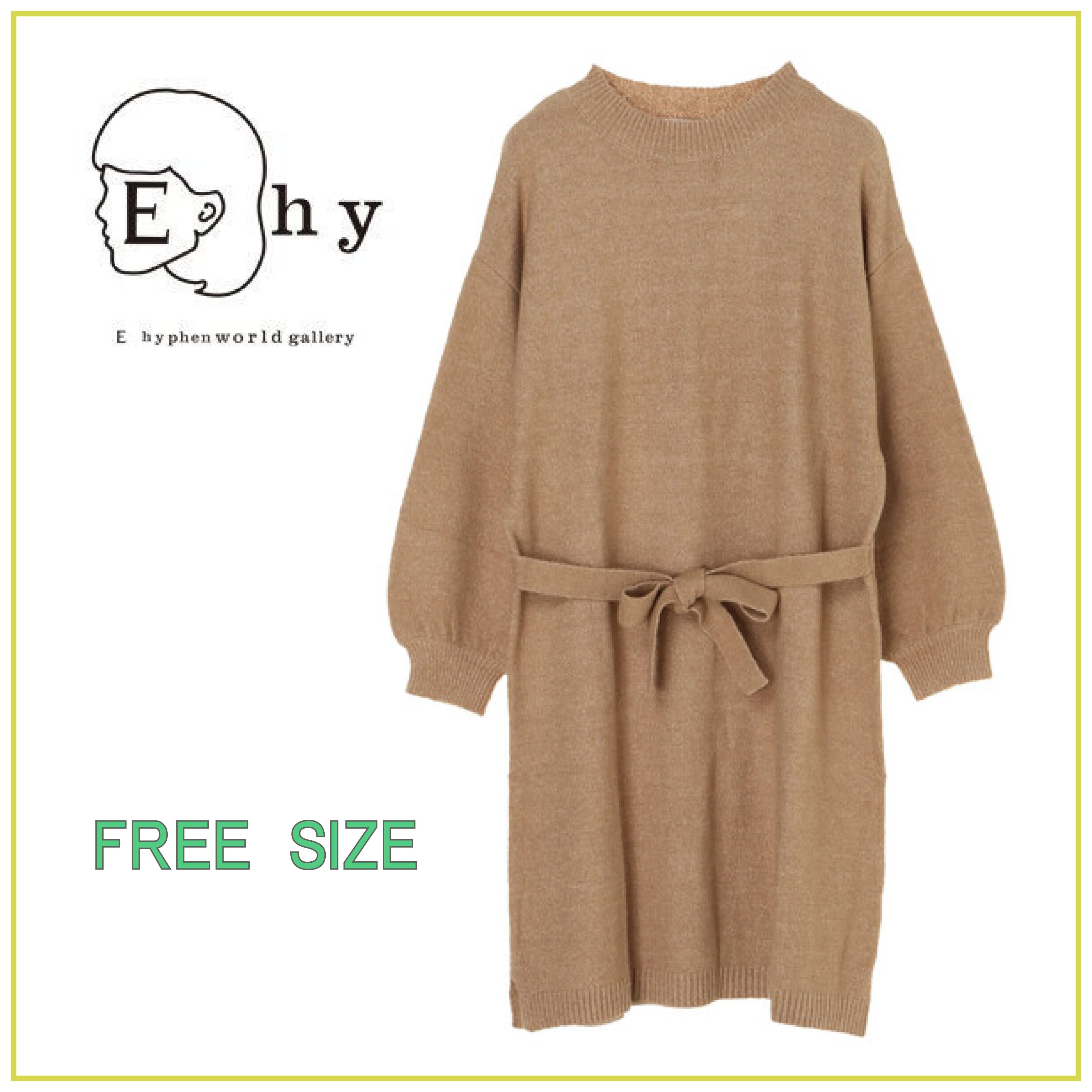 E Hyphen World Gallery イーハイフンワールドギャラリー ベルト付モックネックワンピース フリーサイズ