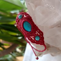 ブレスレット赤ターコイズビーズカボジョン包みマクラメshopLeo