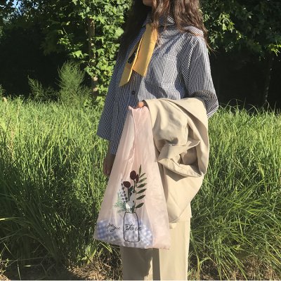 再入荷 ピンク トートバッグ 刺繍オーガンジー エコバッグ