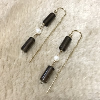 【14KGF】茶水晶とアコヤ真珠のピアス